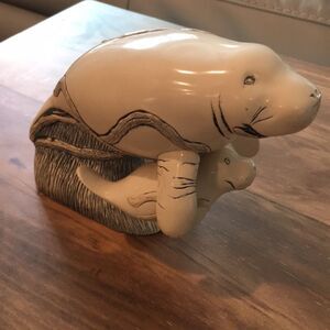 5” tall Creme white FLorida Manatee & baby by G H Cook desk table top